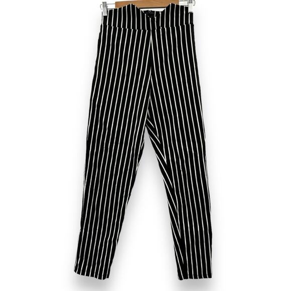 Akira Black & White Striped Tie Waist‎ High Rise Skinny Pants Size L - Picture 1 of 11